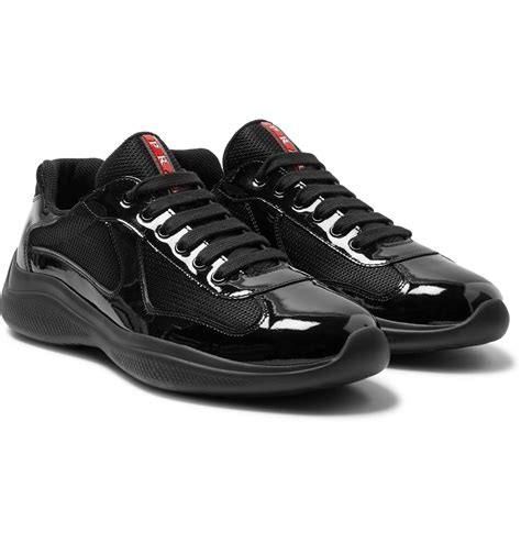 prada men's black sneakers|prada patent leather sneakers men.